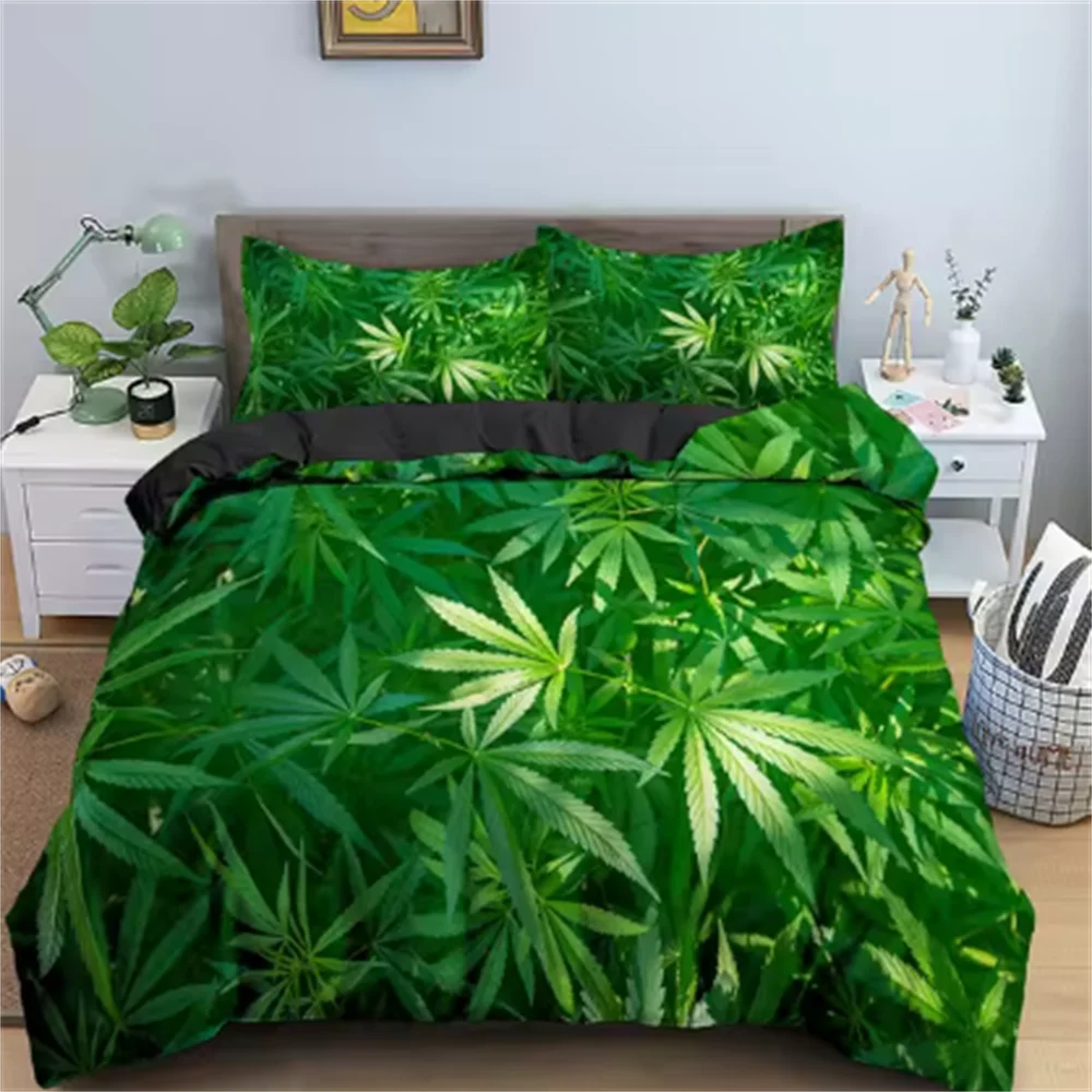 Green Nature Weed Leaves Luxury Bedding Set 2/3Pcs Adult Duvet Cover Set Single Double King Queen Size Polyester Quilt Cover