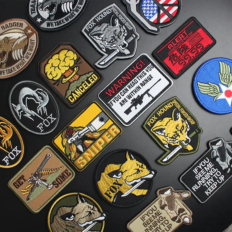 FOX HOUND Beard  Embroidery Patch Backpack Hook&Loop Tactical Stickers Patch  Morale Badge Appliques for Clothing