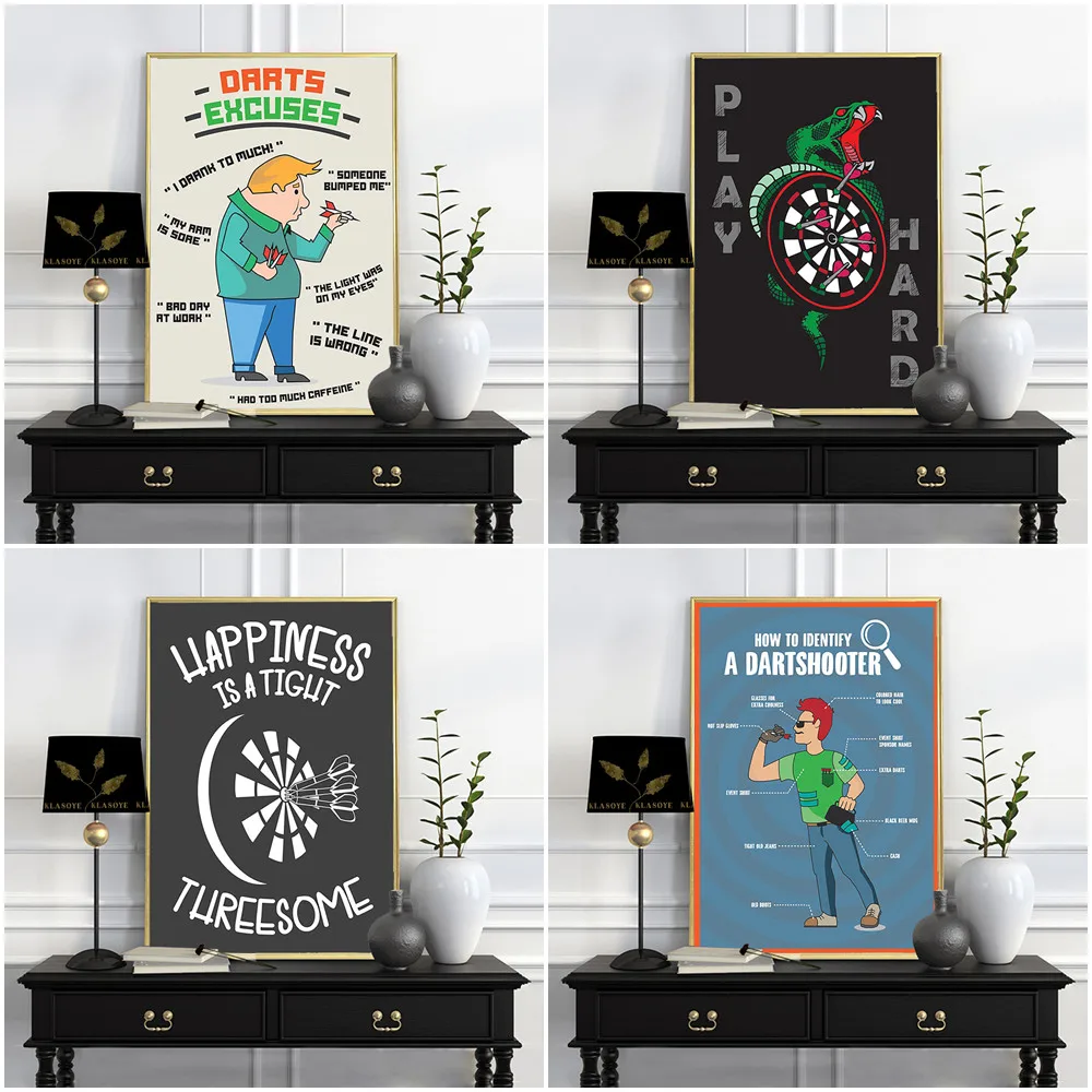 Retro Funny Darts Art Print Poster Dart Sshooter Cartoon Illustration Wall Picture Bar Pub Club Canvas Painting Home Room Decor