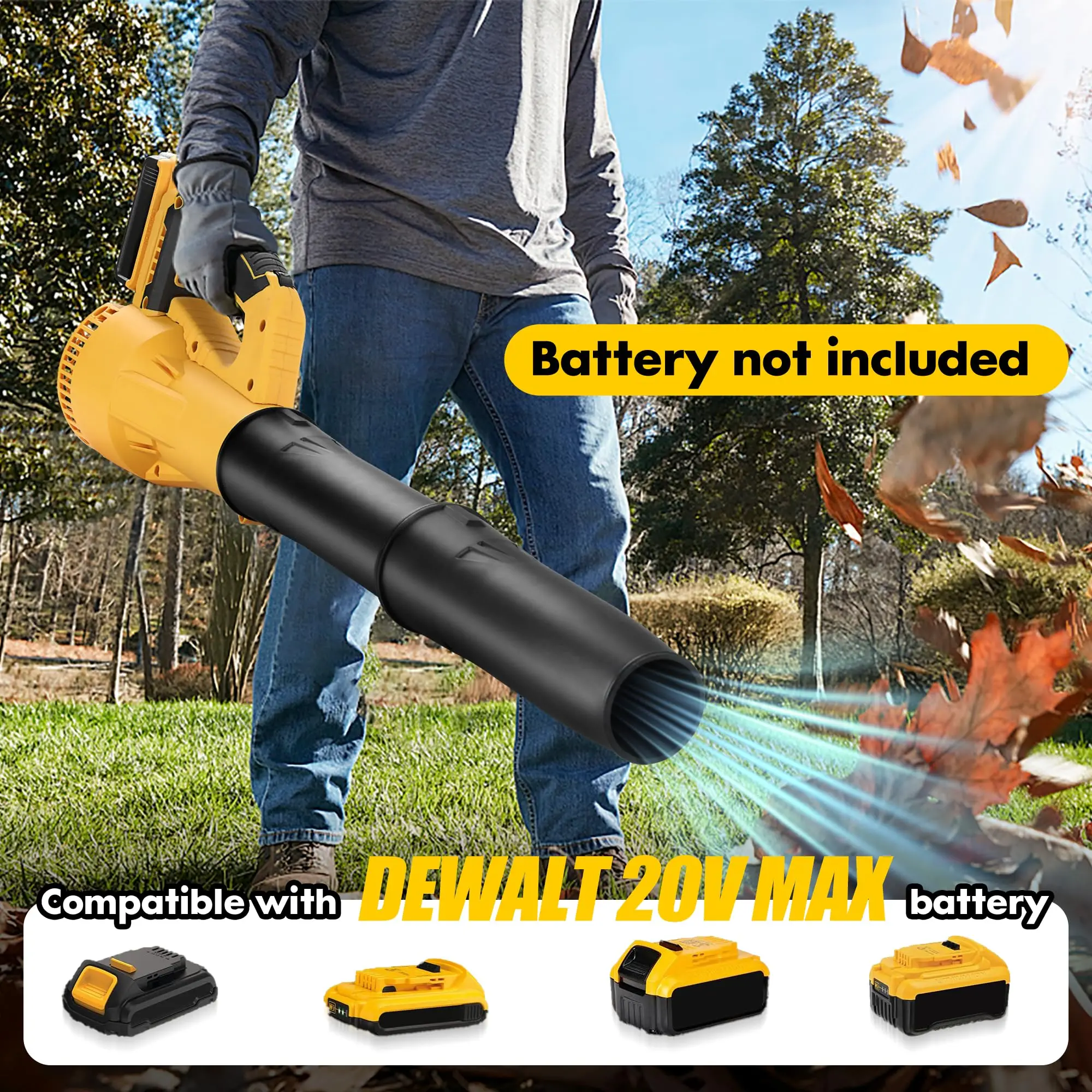 6 Variable Speed Cordless Leaf Blower - Brushless Handheld Electric Blower Fits DeWalt 20V Max Battery for Patio & Garden