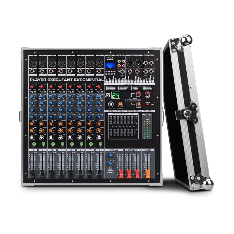 

XTUGA EPM08 Портативный 24 DSP Reverb EQ 8-канальный микшерный пульт с усилителем мощности и алюминиевым кейсом для полетов