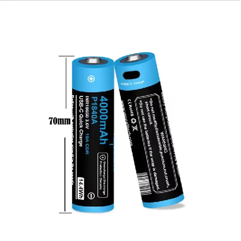 Original Vapcell P1840A INR 18650 USB Battery 4000mAh High-capacity CDR 10A 3.6V USB-C USB-C Lithium Ion Battery For Flashlight
