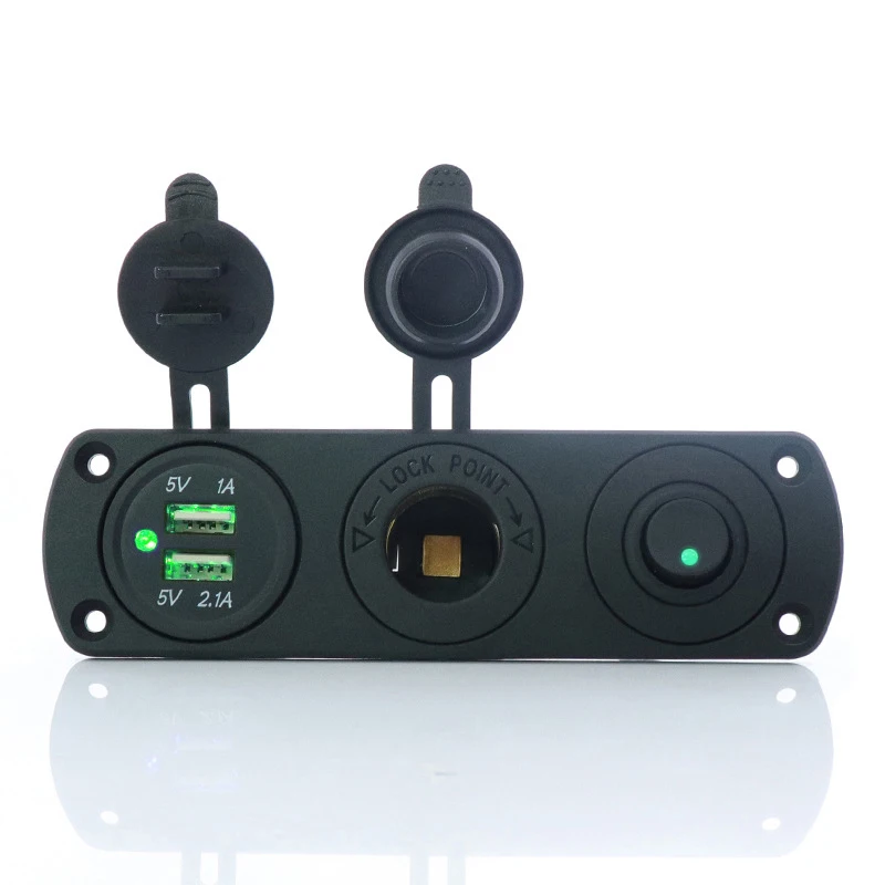 3.1A Dual Usb Charger 12V Sigarettenaansteker Stopcontact Op-Off Rocker Schakelaar Panel Voor Auto marine Boot Truck