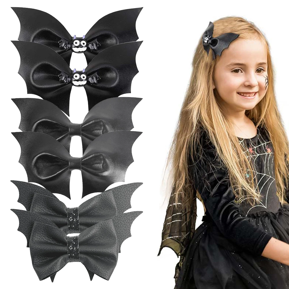 

ncmama Halloween Bat Hair Clips For Women Girl Black PU Leather Wings Hairpin Hairgrip Barrettes Kids Headdress Hair Accessories