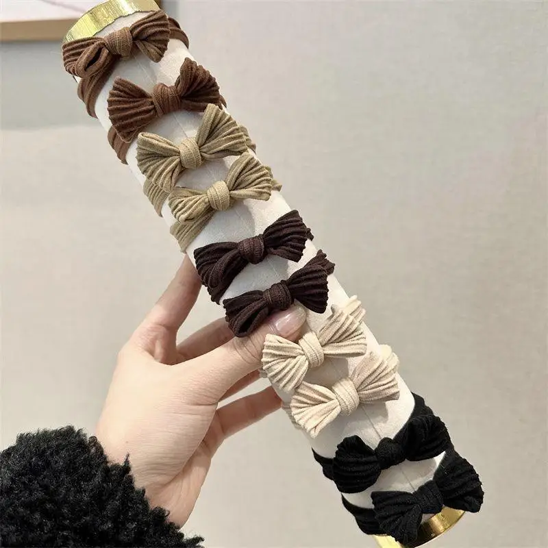 10Pcs/Set Coffee Women Bowknot Hair Bands Elastic Headbands Black Bow Tie Scrunchies Headwear Girl Korean Hair Accessories Gift