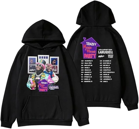 

Худи T-Pain Merch Mansion In Wiscansin Party Tour для мужчин и женщин, в стиле хип-хоп, винтажное, с длинными рукавами и капюшоном