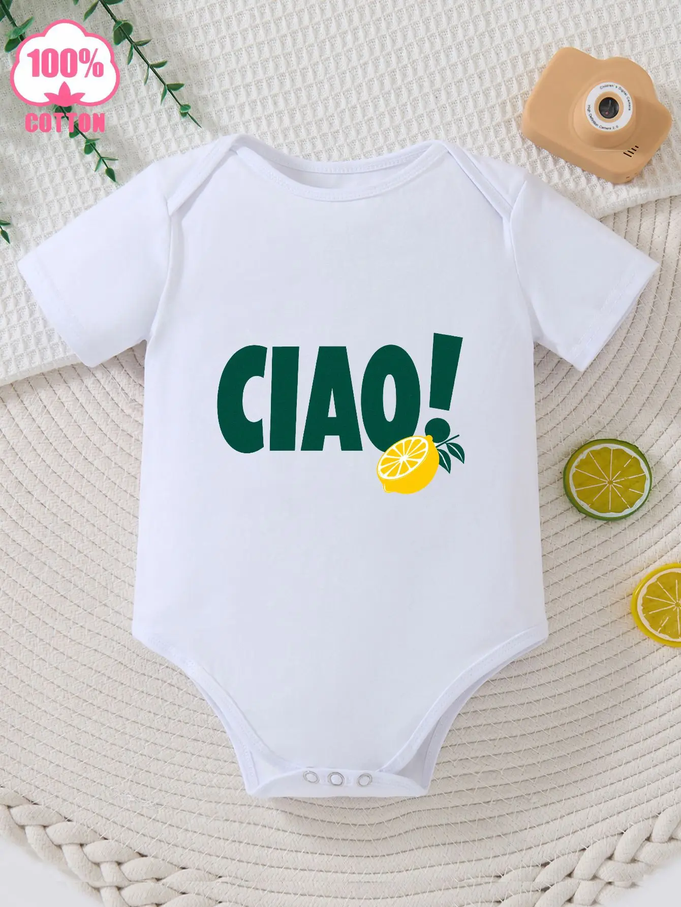 Cute Lemon Pattern Short Sleeve Romper Comfortable Casual Jumpsuit Stylish Newborn Outing Outfit for Outdoor Baby Gifts Clothing
