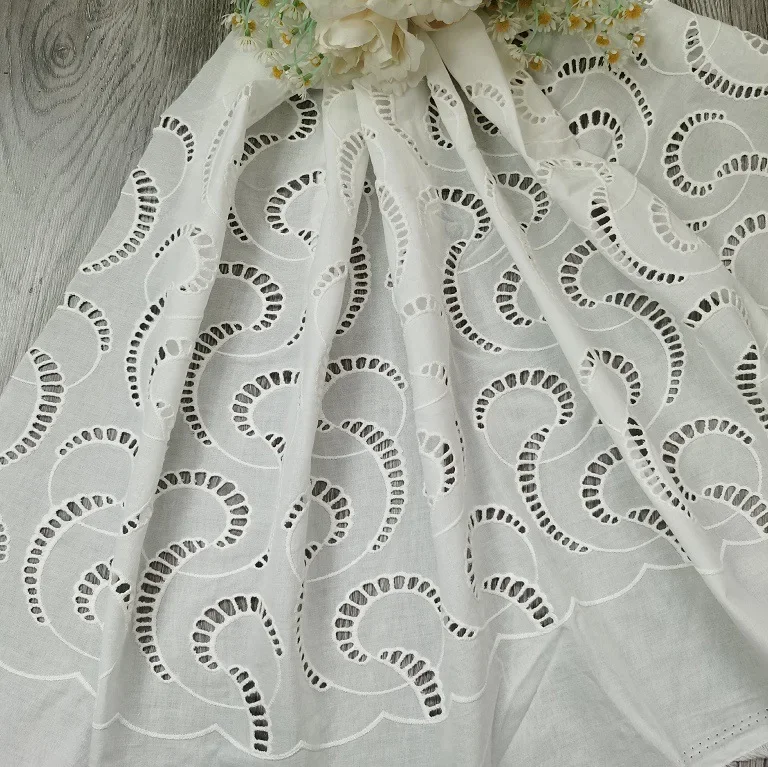 100% cotton embroidered hollow-out fabric, skirt hem eyelet embroidery fabric, carved embroidery fabric, DIY sewing fabric view 3