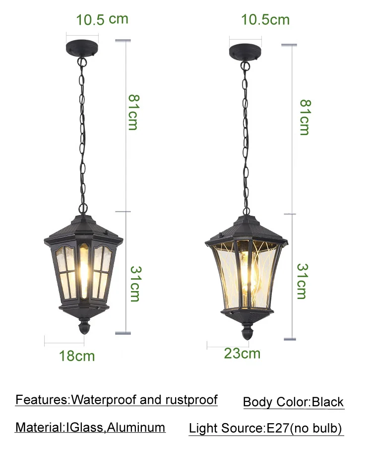 European Outdoor Waterproof Pendant Lighting Retro Corridor Aisle Garden Chandelier Bar Cafe Restaurant Light Fixture