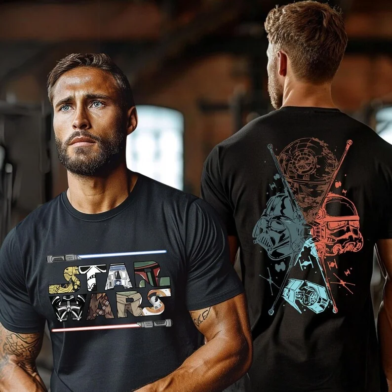 Camiseta deportiva con estampado de doble cara delante y detrás para hombre, con diseño de Darth Vader, Stormtrooper y Estrella de la Muerte