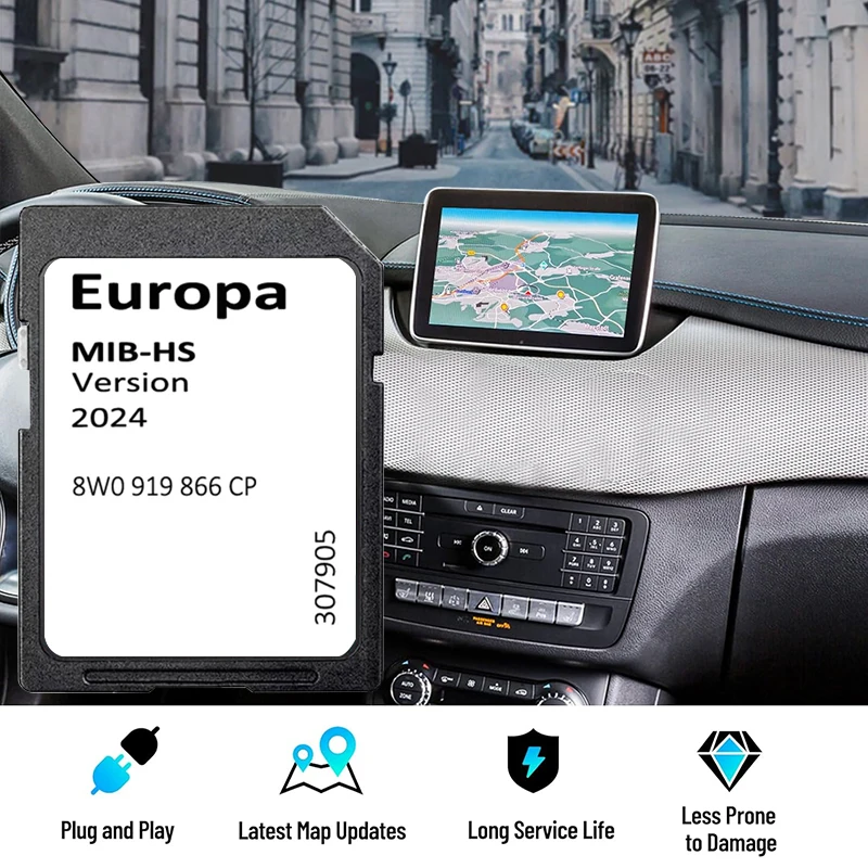Sat Nav MIB-HS Aggiornamento Europa Mappa del Regno Unito 2024 per Audi MIB-HS A345 S345 RS345 Q25 SQ25 RSQ25 Auto 16GB Scheda SD 8W 0919866 Navigazione CP