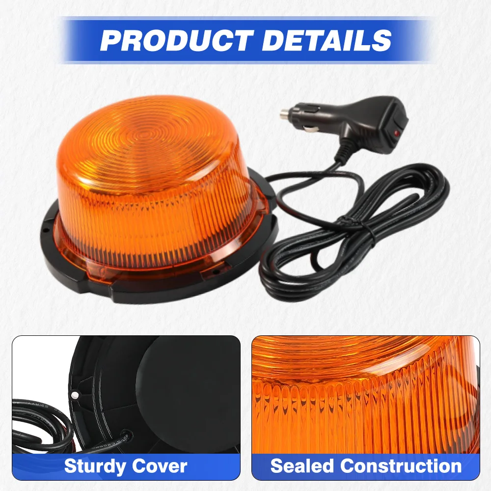 

12-80V Car Emergency Lights Beacon Lamp with Magnetic Mounted Amber Strobe 90LED Rooftop Warning Light Strobe Flashing Lighting