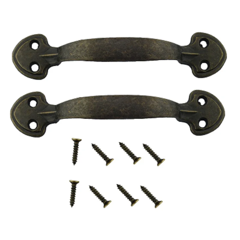 2Pcs Vintage Bow-Shaped Furniture Handle Drawer Wardrobe Cabinet Door Handle Garages Sheds Door Knob Hardware Pull with Screws