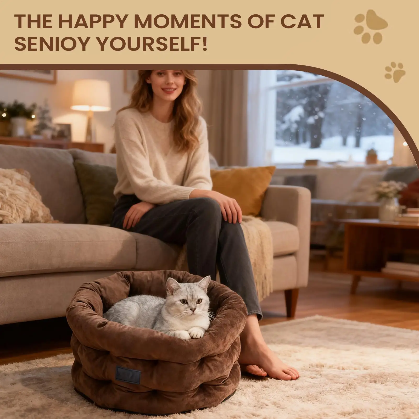 

Cat Bed Raised Edge Sofa Couch Round Washable Pet Beds For Cats Comfortable For Kitten Christmas Winter Indoor Outdoor