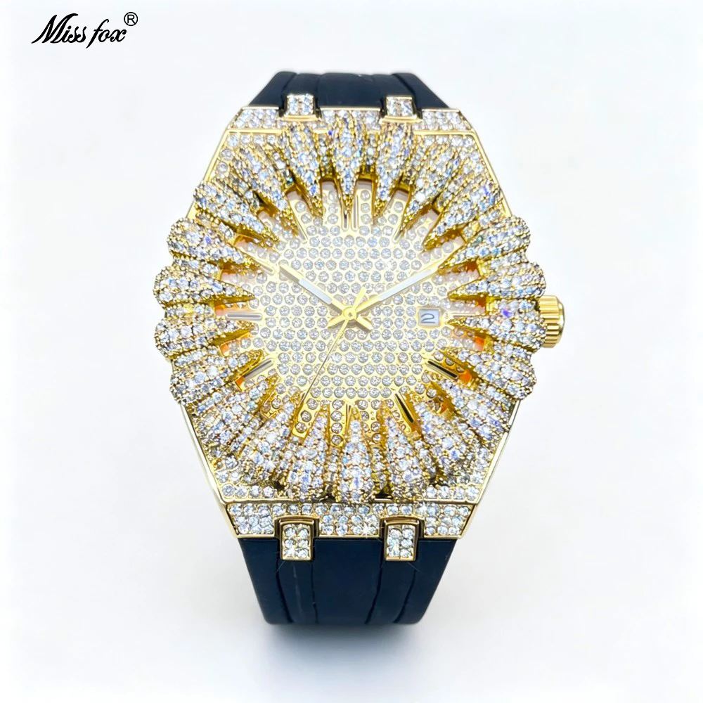 Classic Designer Watch For Men Hip Hop Full Diamond Bling Bling Quartz Timepiece Luxury Crystal Bracele Round Clock For Gift New