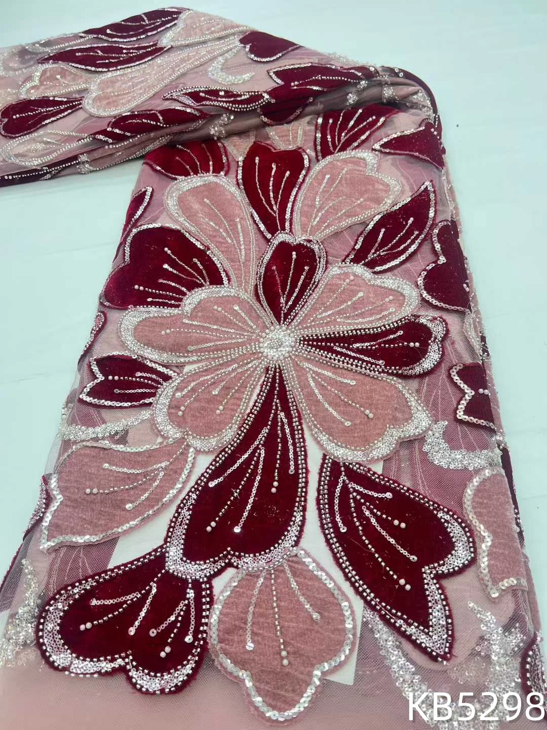 

African Green Beaded Tulle Lace Fabric 2026 High Quality Nigerian Sequins Velvet Sequin Embroidered Lace For Sewing KB5298