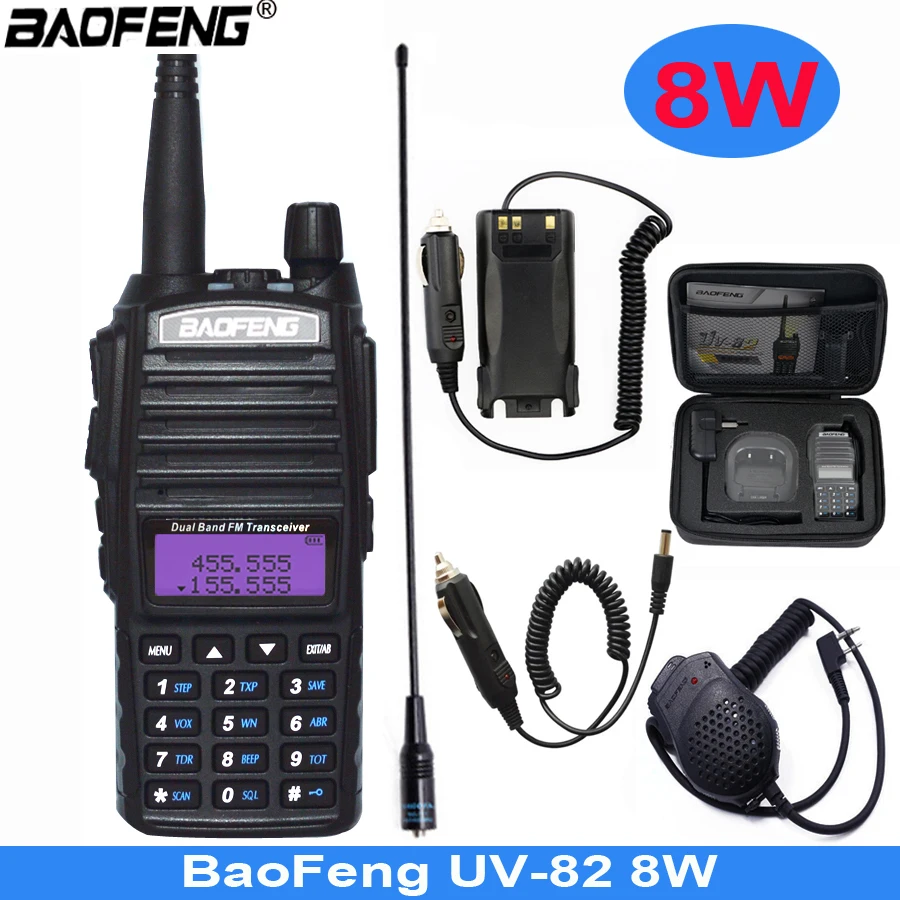 

8 Вт высокой мощности Baofeng UV-82 Dual PTT Walkie Talkie UV82 двухдиапазонная Vhf/Uhf FM 10 км дальнего действия двухсторонняя радиолюбитель CB