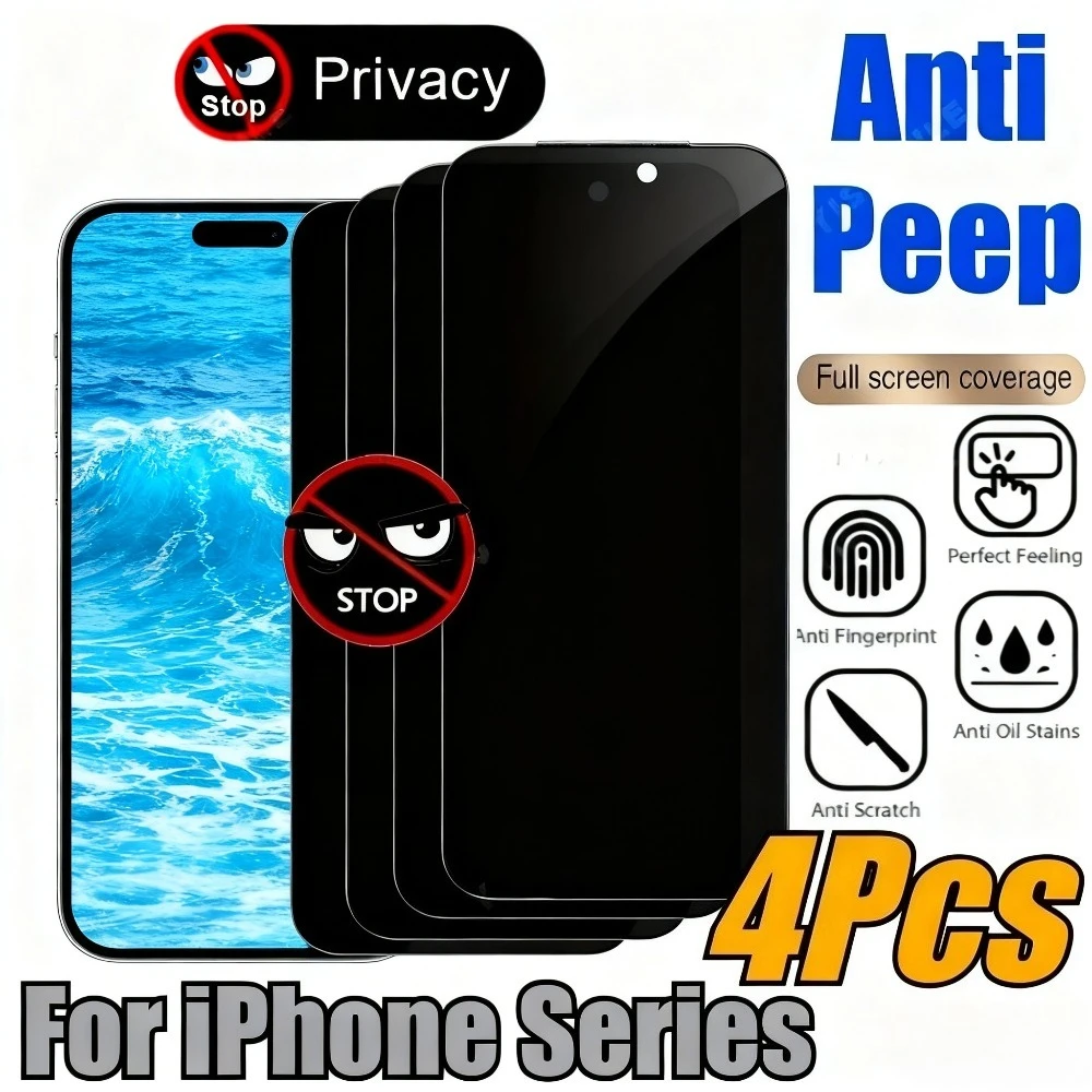 

4 шт. полноэкранная защитная пленка Anri Spy для iPhone 17 16 15 14 Pro Max 15 16 Plus 13 12 11 Pro Air XR XS закаленное стекло с защитой от царапин