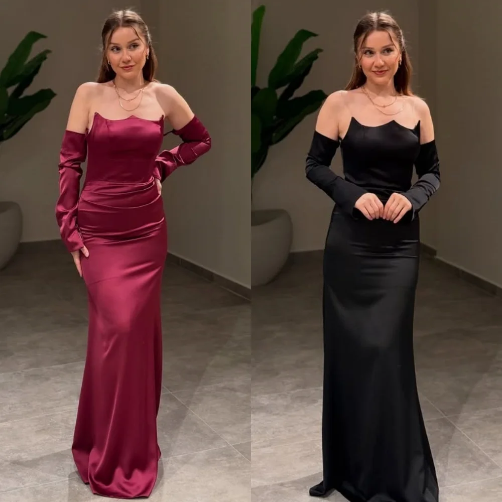 

Customized High Quality Matching Charmeuse Ruched Column Strapless Long Dresses Bespoke Occasion Dresses Sizes Available Fashion