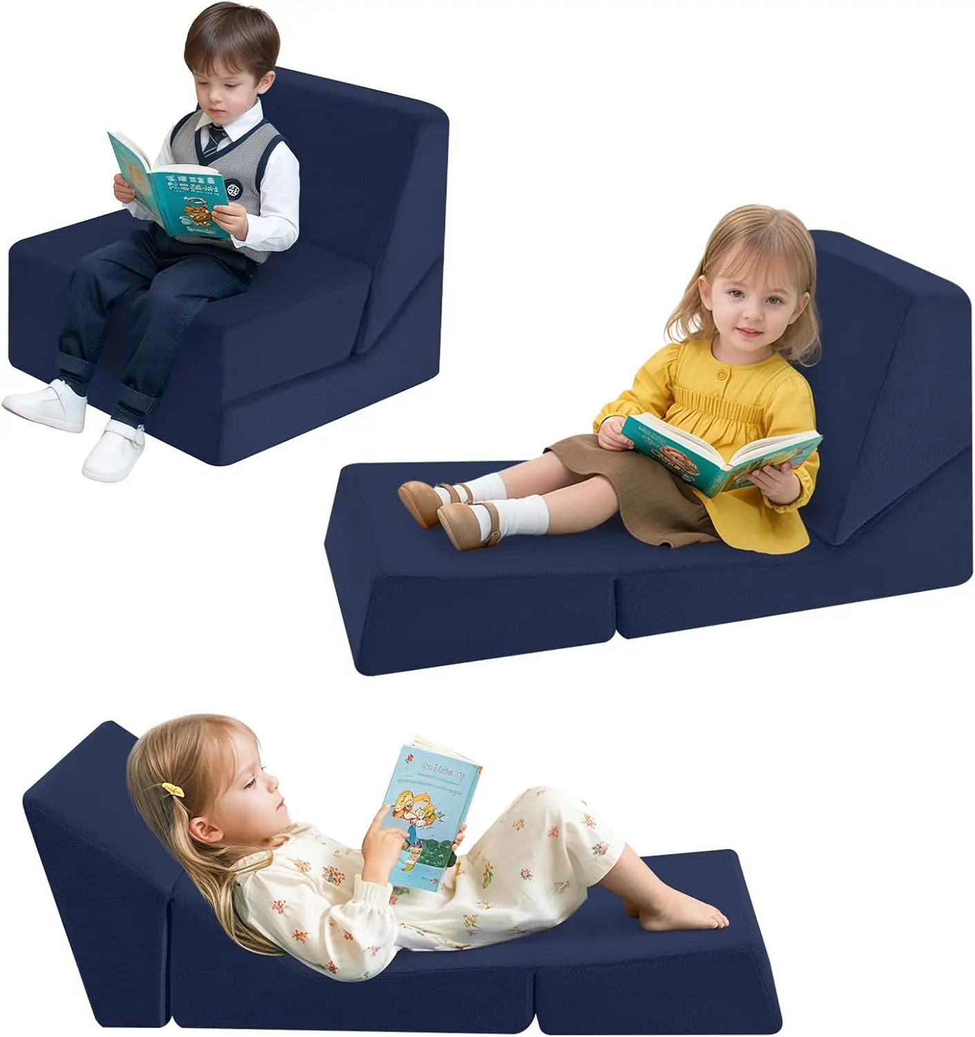 Toddler Couch Fold Out Sofa Bed, Kids Lounge Chair Foldable Floor Lounger, 3-In-1 Folding Children Chair Bed, Pull Out Recliner