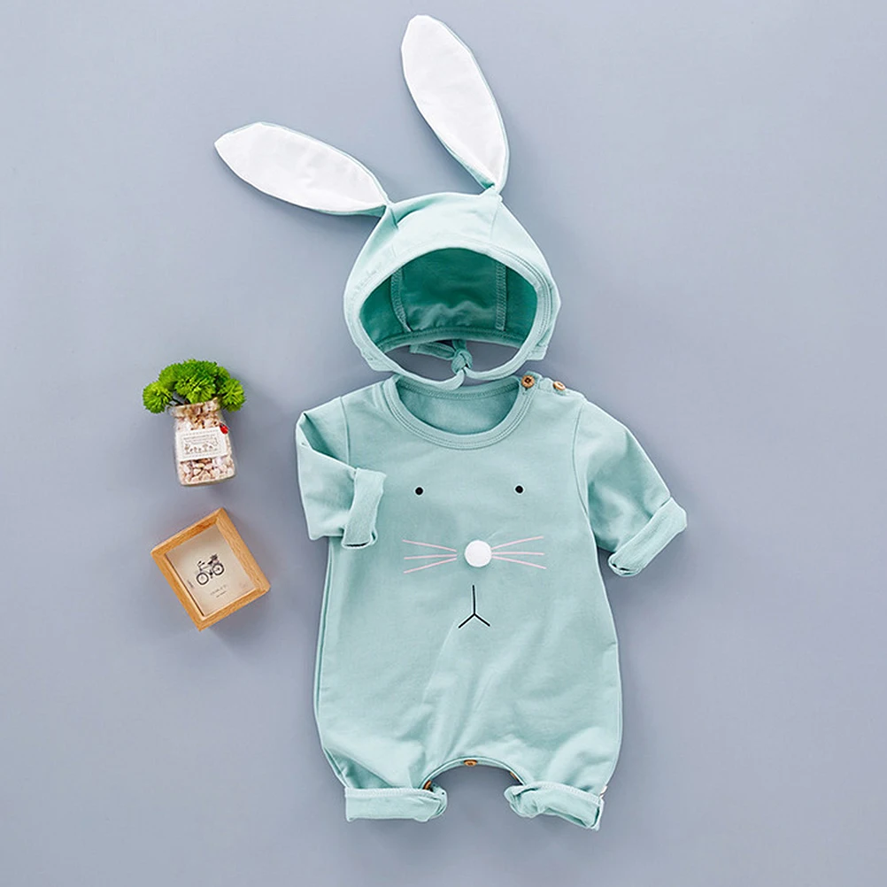 

Adorable Unisex Baby Cotton Jumpsuit Rabbit Ears Hat Long Sleeve Spring Autumn Warm Comfortable Infant Baby Clothes For Outdoor