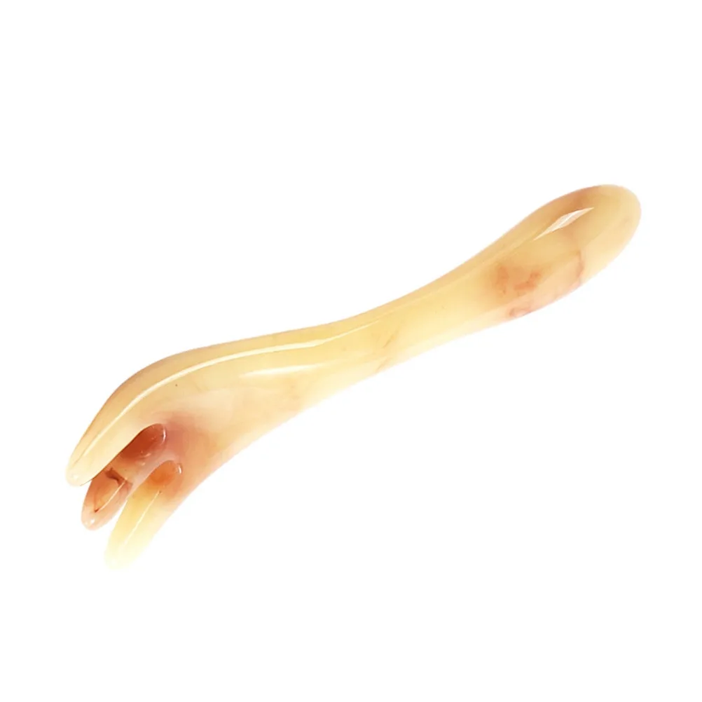 

Массажер-гребень ручной работы из нефрита с тремя зубцами, портативный, для ухода за кожей, скребок для лица, против усталости и отеков