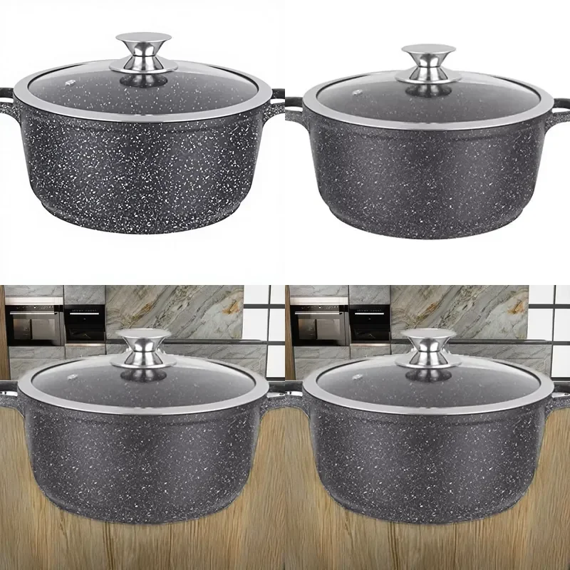 16cm Cast Aluminum Casserole Dish with Stone Coating Glass Lid and Silicone Handle Suitable for All Stoves Including
