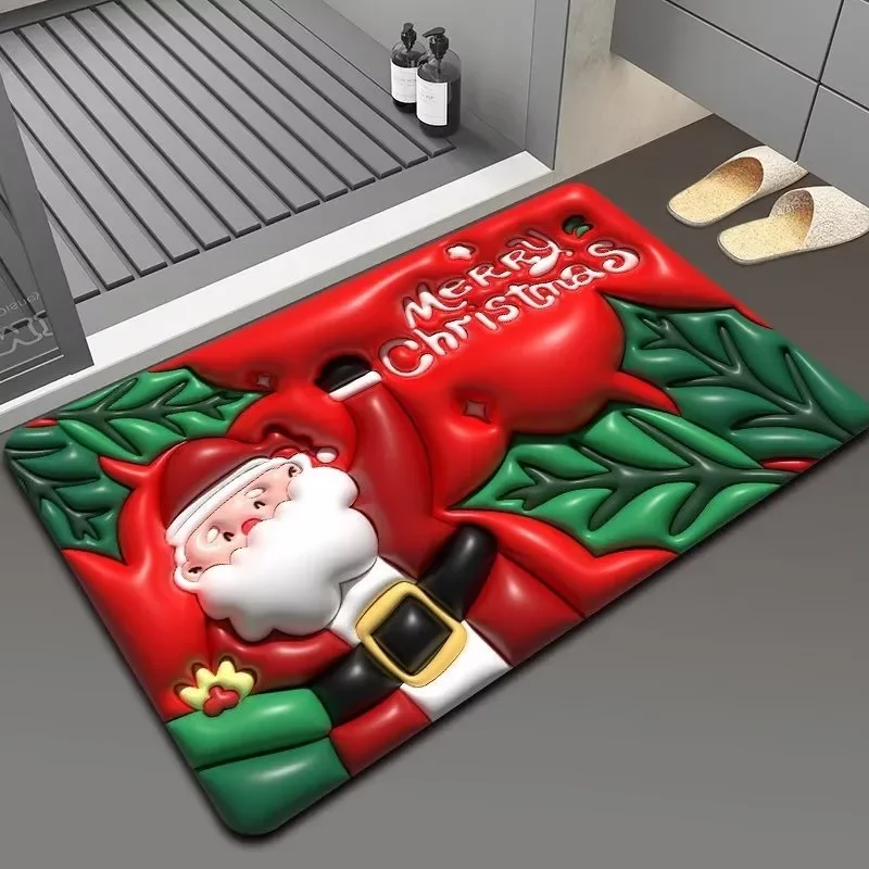 40x60cm Cartoon Christmas Flat Floor Mat Santa Claus Bathroom Carpet Merry Christmas Felize Navidad Joy 2025 Noel Decor For Home