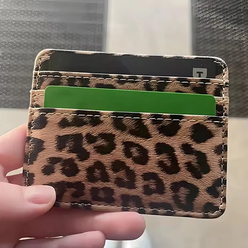 Retro Leopard Pattern Leather Small Zipper Coin Purse for Women & Men Slim Card Wallet Business Credit Card Holder Bag Nice