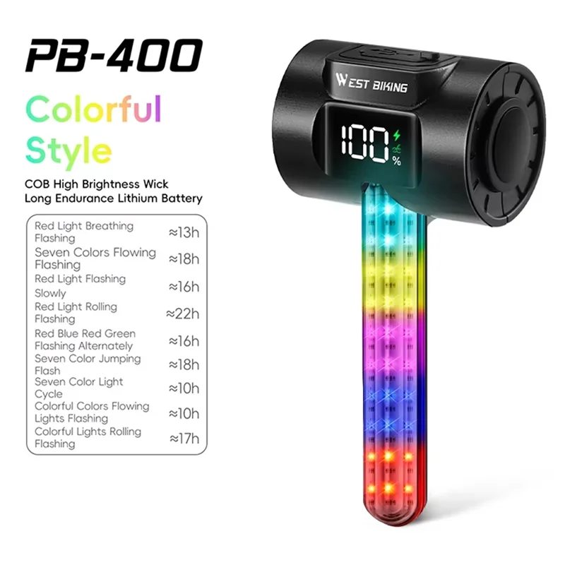 

ABJM-WEST BIKING Bike Taillight Night Riding Warning Light Intelligent Water Taillight Type-C Charging For Bicycle