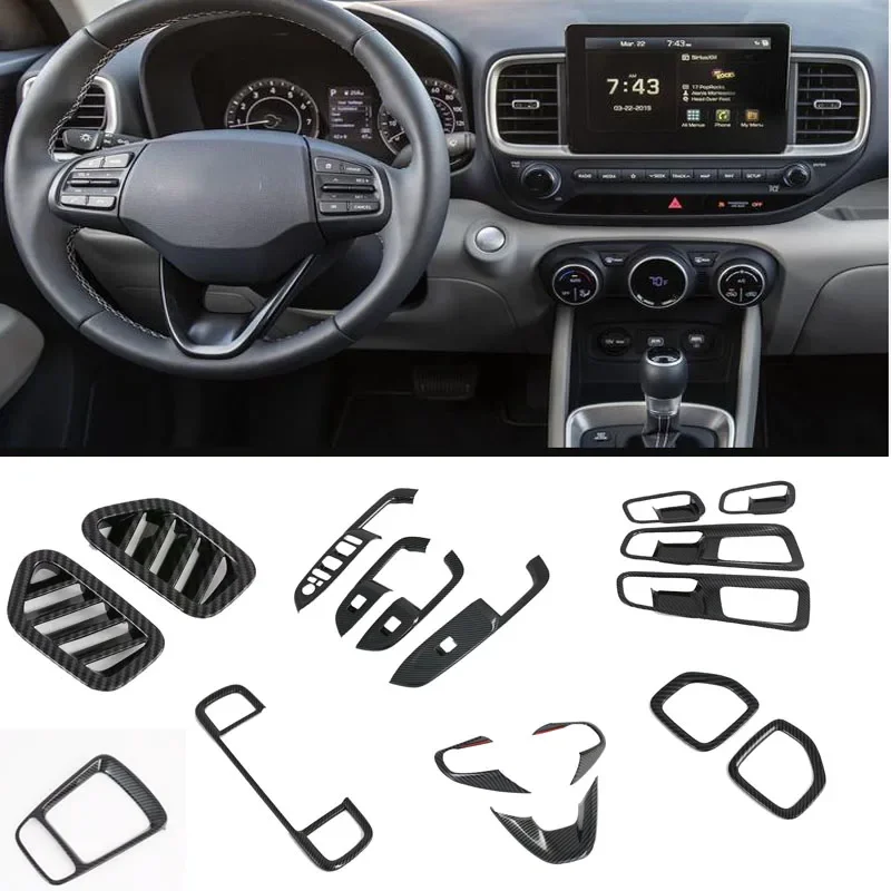 LHD For Hyundai Venue 2019 2020 2021 2022 ABS Interior Accessories Steering Wheel Cover Gear Shift Cover Air Condition Cover