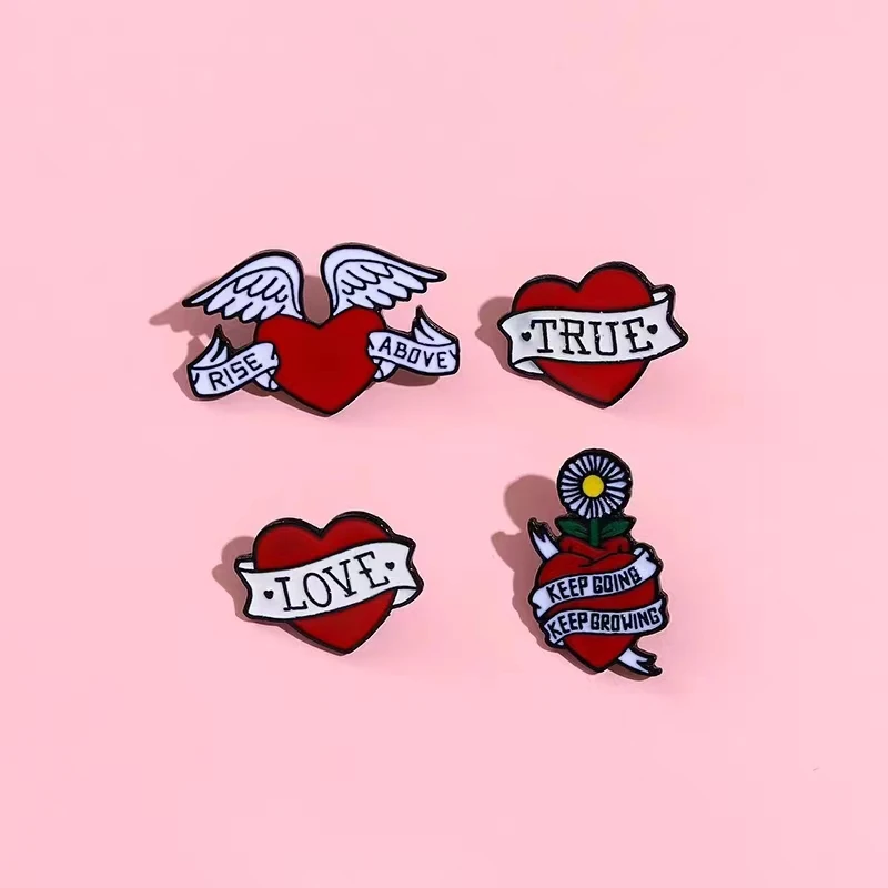 True Love Enamel Pins Heart Shape Keep Growing Brooches for Hat Shirt Lapel Metal Badges Jewelry Gift for Lover Friend Wholesale