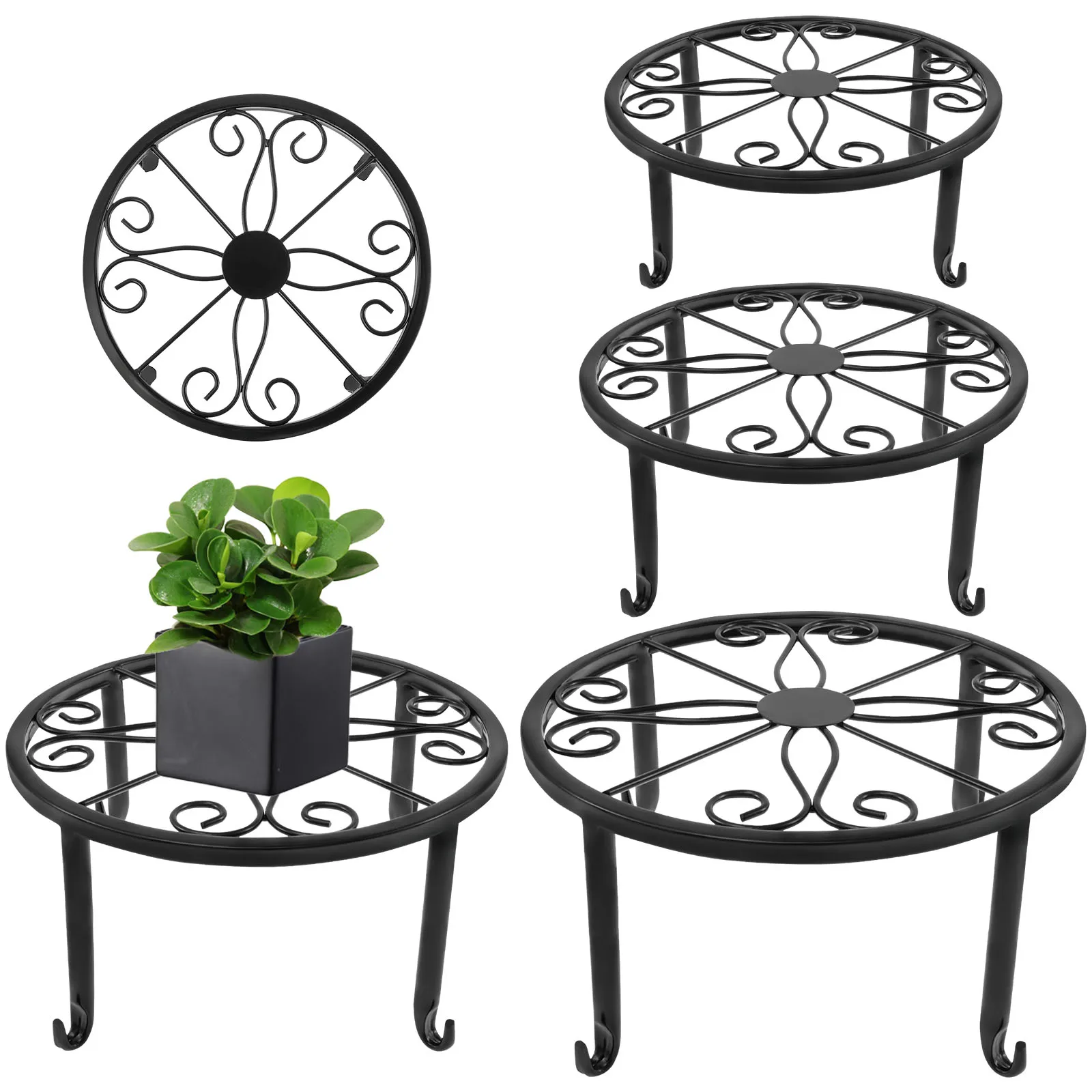 

5Pcs Iron Flower Pot Stand for Outdoor Indoor Rustproof Coating Flower Pot Holder 4 Support Points Potted Landscape Stand With