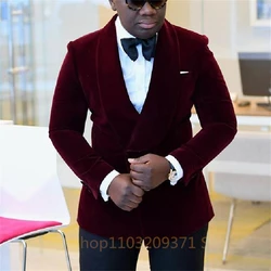 1 PieceBurgundy Velvet Suit Blazer for Men Black Shawl Lapel  Jacket Wedding Groom Tuxedos Slim Fit Costume Homme Mariage 2024