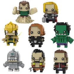 Moc Marvel Character Iron Man Thor Q Version Square Head Boy Children'S Diy Assemblage Desktop Ornament Hand-Made Gift Toy