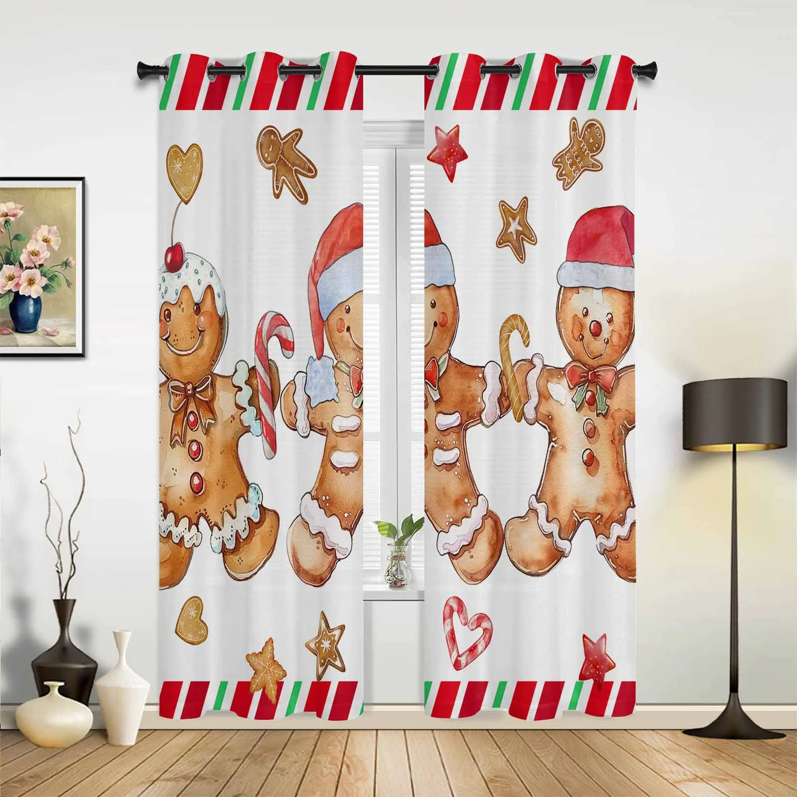 Christmas Gingerbread Man Hand Drawn Window Curtains Printing Curtains for Living Room Modern Design Bedroom Decor Drapes