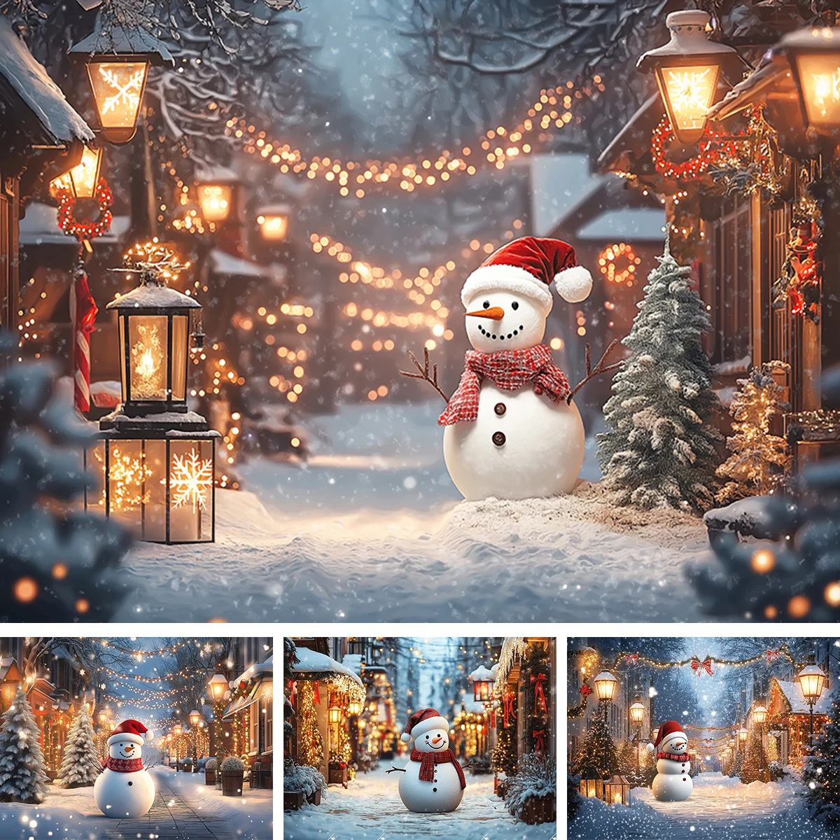 

Winter Snowman Forest Christmas Photography Backdrop for Adult Kids Portrait Background Warm Lights Xmas Tree Photo Studio Props