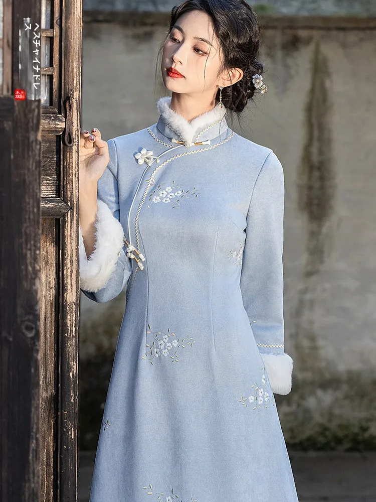 thiened-long-sve-tea-dr-fce-lined-qipao-sle-winter-faion-women's-dr-traditional-chinese-costume-ort-body