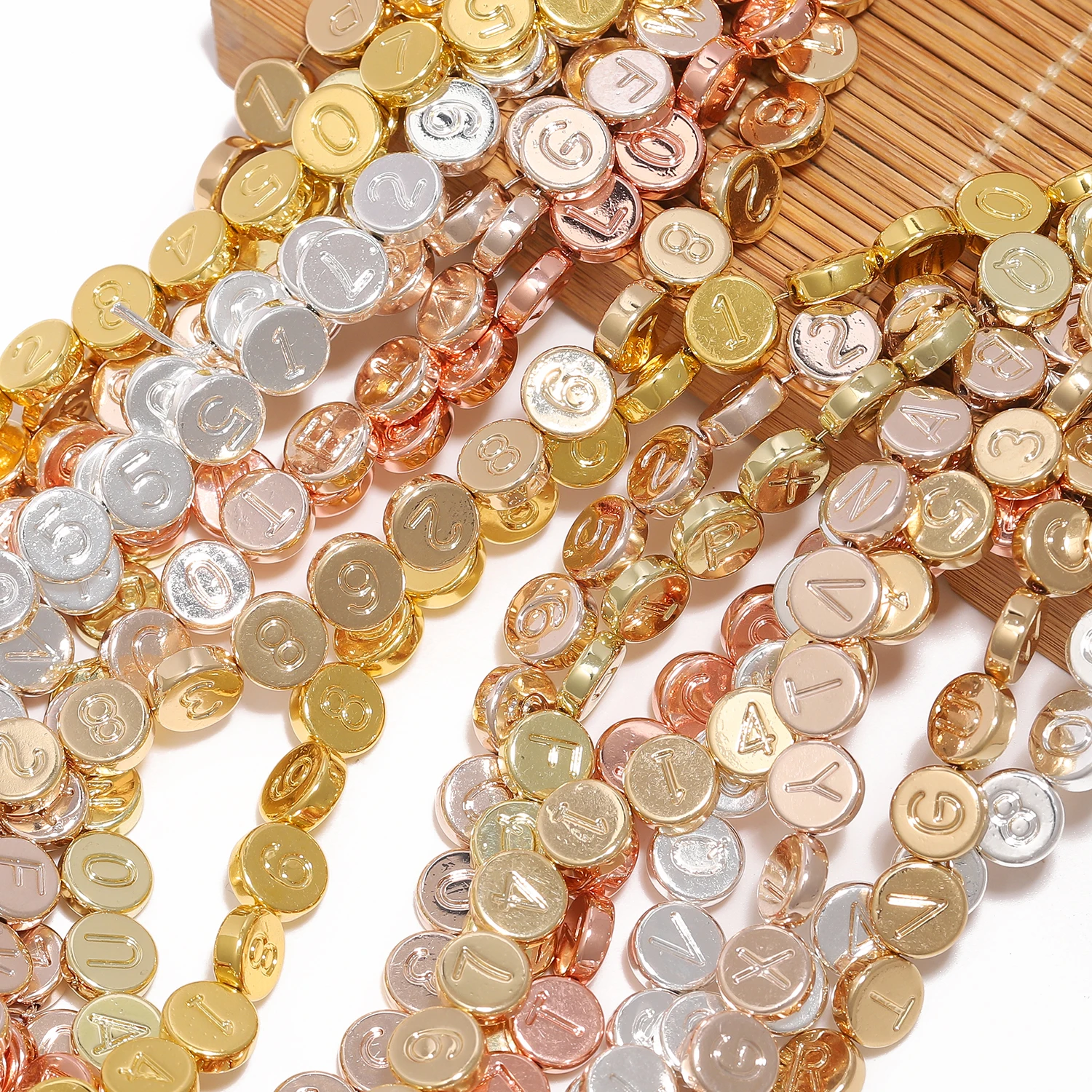 8x3mm Natural Stone Plated Gold Hematite Number Letter Beads Flat Round Spacer Beads for Jewelry Making Diy Bracelets Accessory