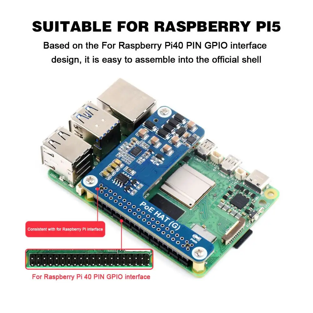 Raspberry Pi 5 PoE MINI HAT(G) RJ45 Power Over Ethernet 802.3af/at Moudle 5V 5A accesorios de placa de desarrollo de salida