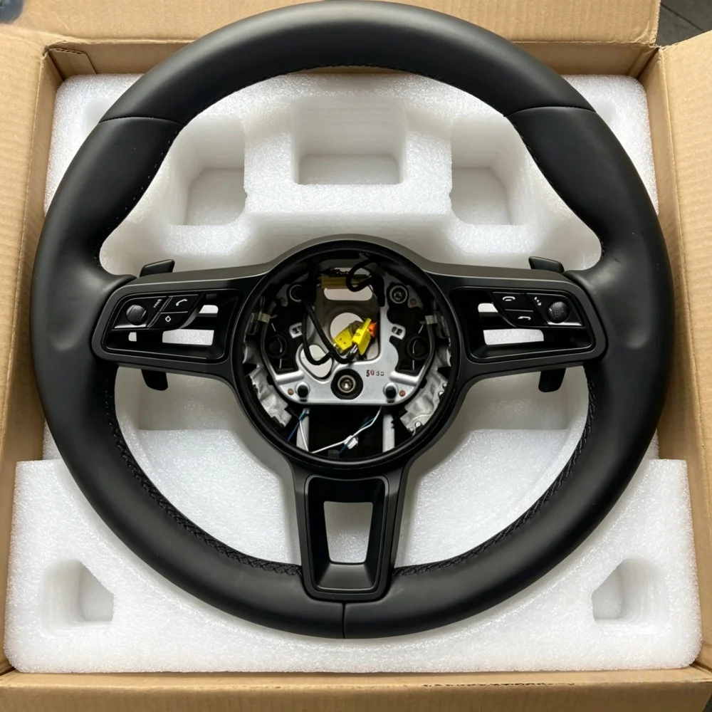 Custom Racing Car Steering Wheel For Porsche Panamera Cayenne Macan 718 Boxster Cayman 996 911 981 958 991-All Black Leather