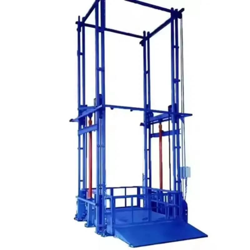 ลิฟต์บรรทุกสินค้าไฮดรอลิกอุตสาหกรรม รับน้ำหนัก 1 ตัน พร้อมระบบความปลอดภัย ดีไซน์รางนำทาง สำหรับใช้ในคลังสินค้าและโรงงาน