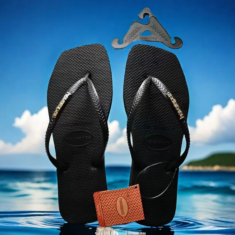 

2025 New Women's Square Toe Flip Flops Outdoor Beach Sandals Original Brand Women's Casual Shoes Large Size 35-42 Women's Shoes
