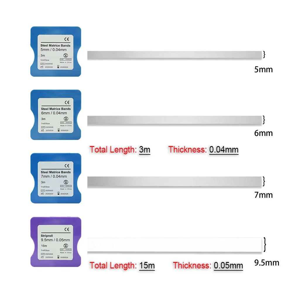 30Pcs Dental Matrix Strip Band Stainless Steel & Clear Polyester Film 5/6/7/9.5mm Width Teeth Composite Restoration Fill Mould
