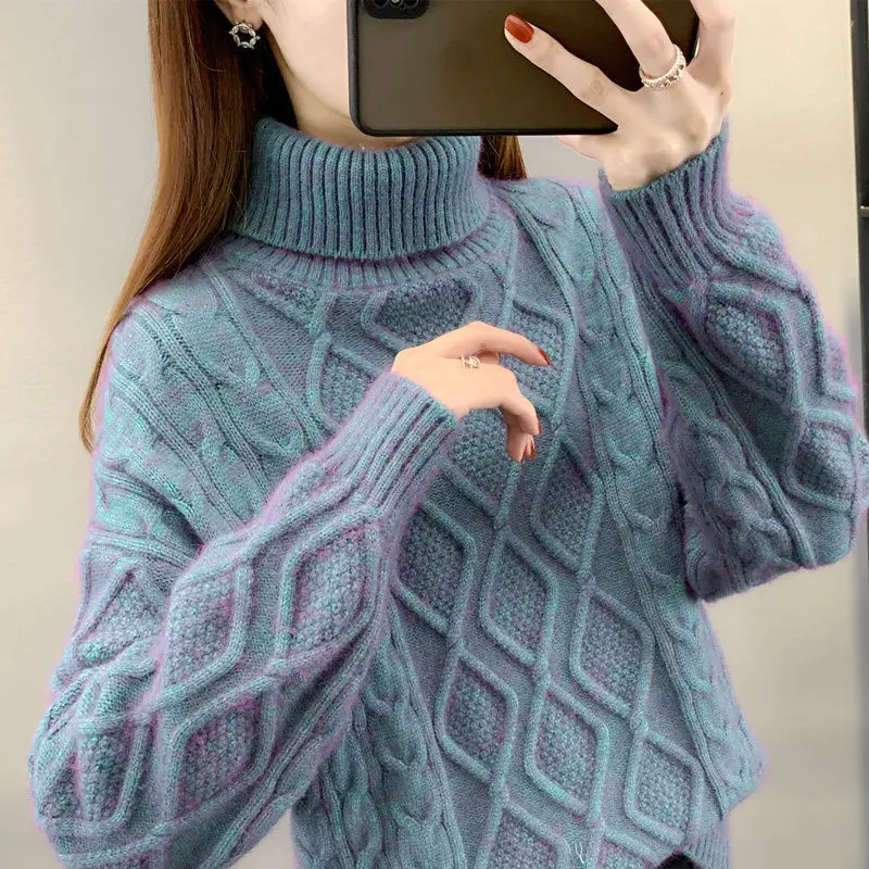 

Korean Version High Necked Three-Dimensional Autumn And Winter Sweater, Loose,Oversized,Worn Inside And Out,Thickened Knit Shirt