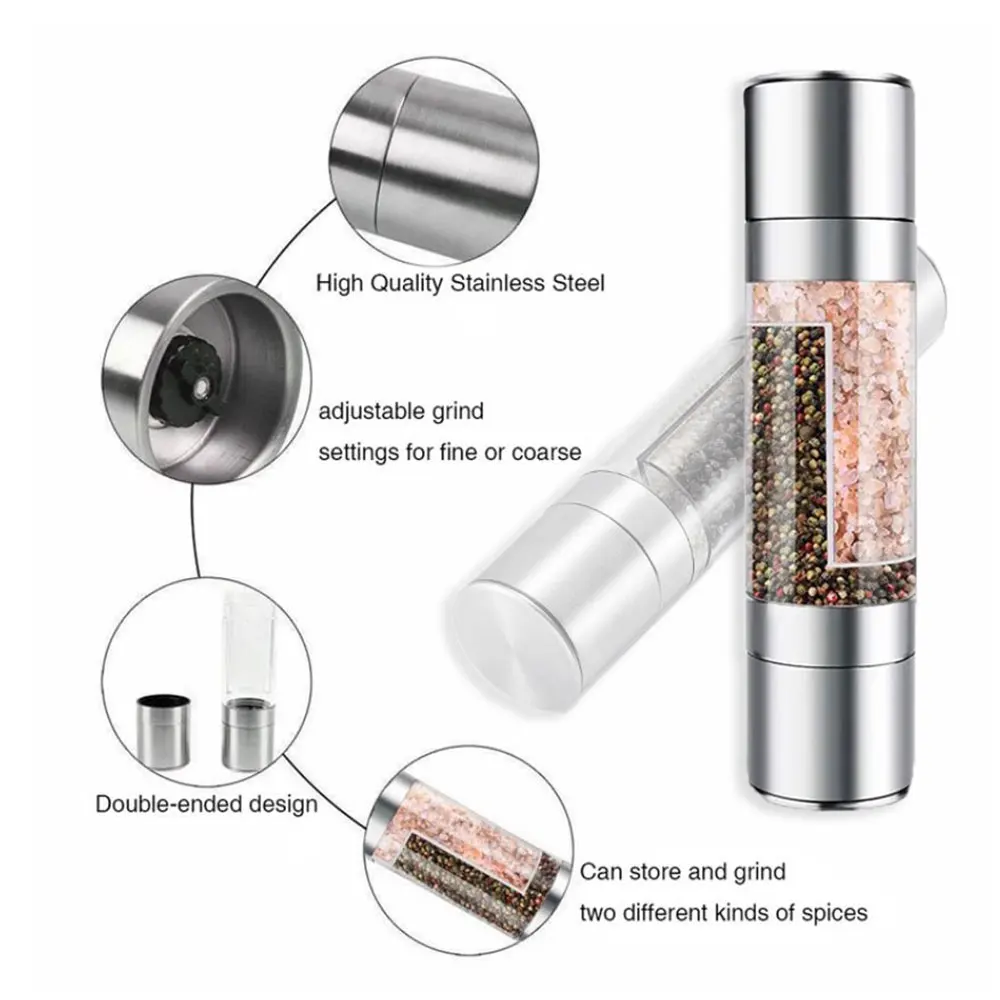 Pepper Mill Grinder 2 In 1 Pepper Mill Manual Stainless Steel Salt Pepper Grinder Seasoning Kitchen Tools Grinding for Cooking