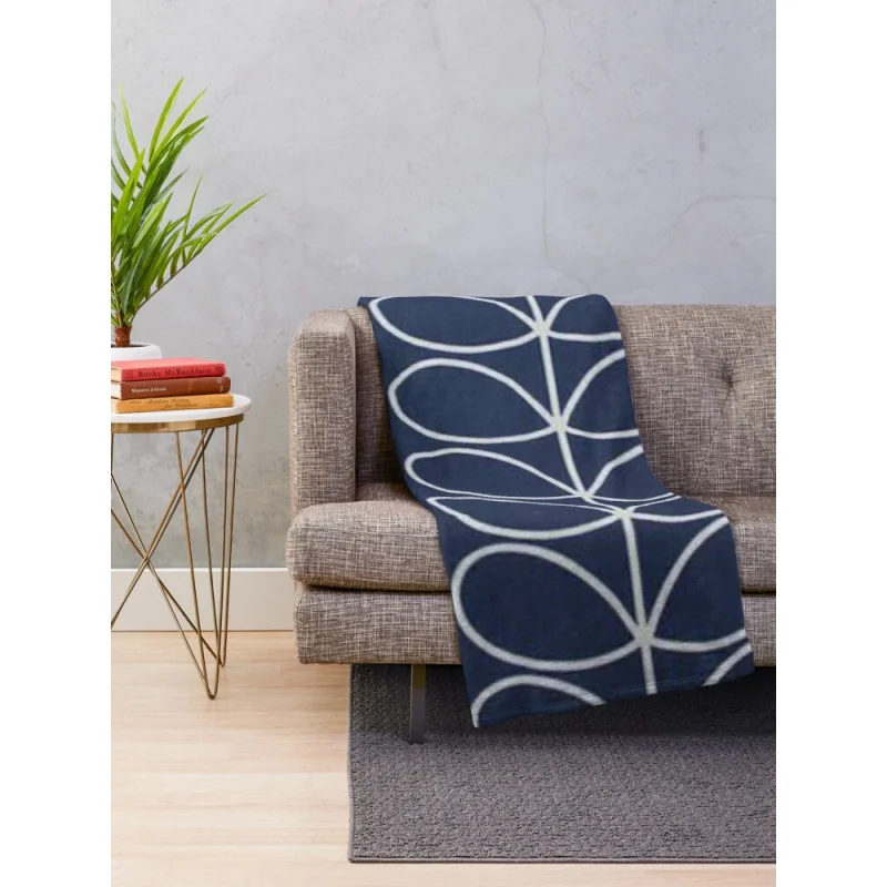 Orla Kiely Multi Stem Dark Blue Throw Blanket Large Blanket 5 sizes/200x180cm