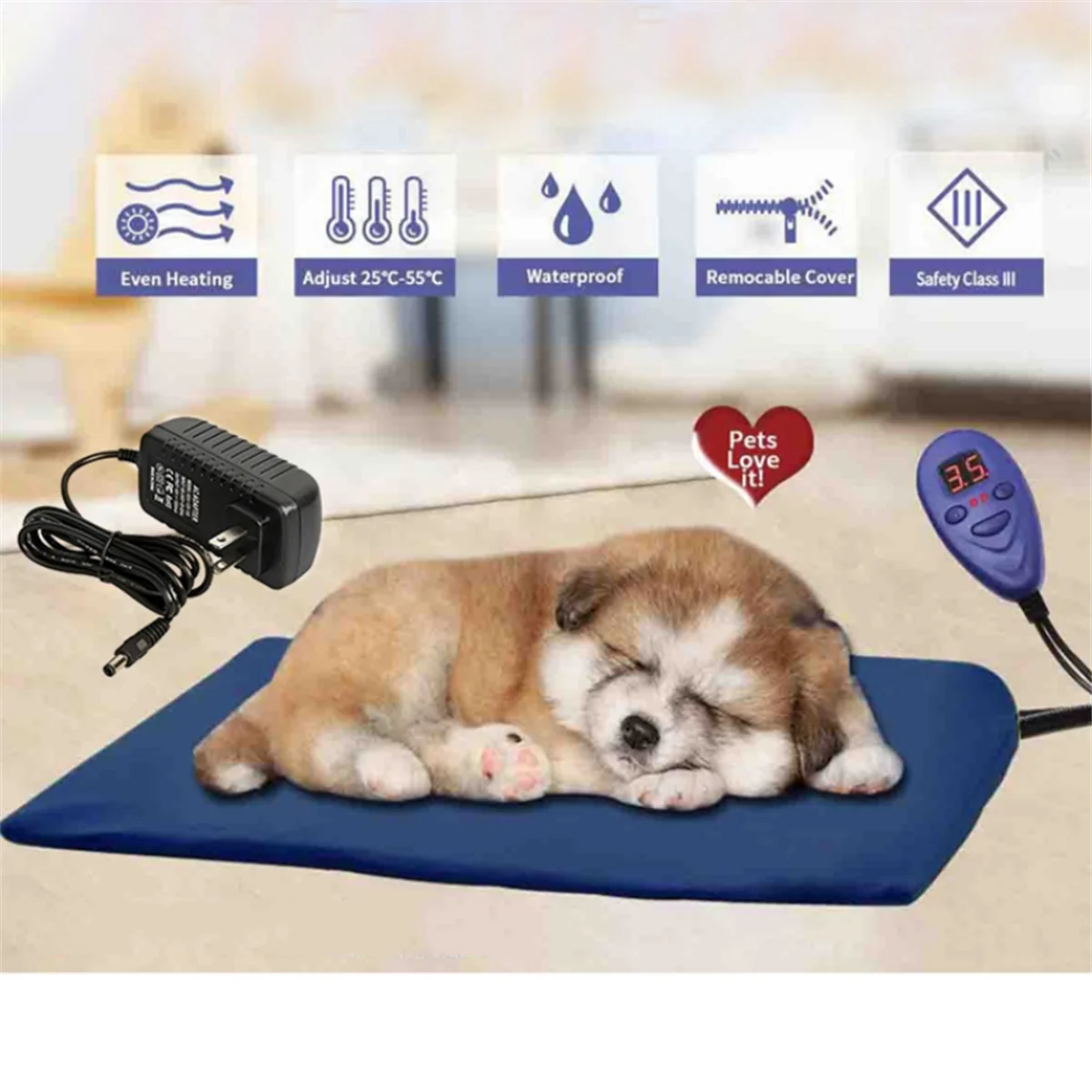 New Pet Heating Pad Cat Constant Temperature Electric Blanket 12V Low Voltage Pet Electric Heater for Dogs Bed EU Plug-C