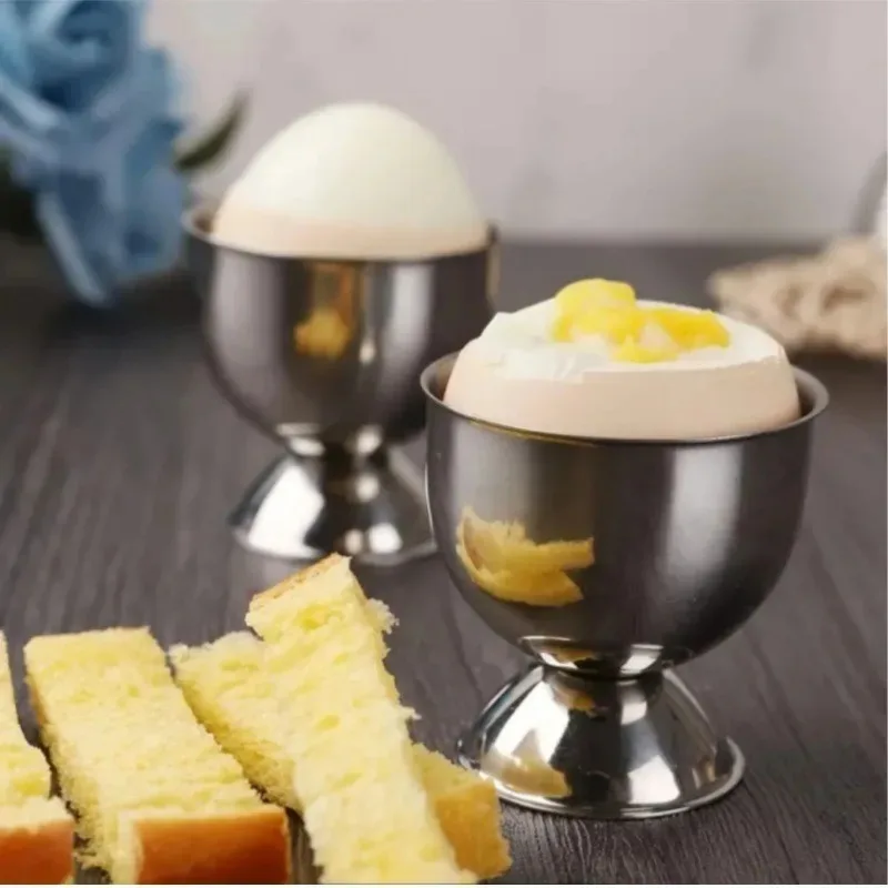 Portavasos de acero inoxidable plateado con bandeja para huevos cocidos, juego de vajilla de cocina, 2 uds.