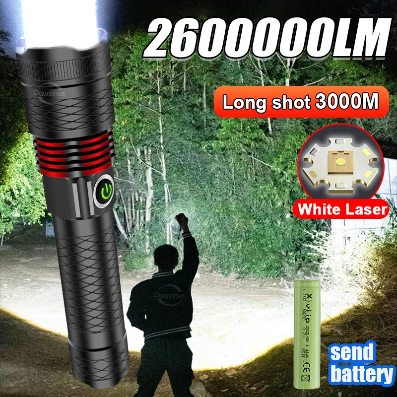 

Новинка 2023 года, 2600000LM, перезаряжаемые светодиодные фонарики, 3000 м, супер яркий фонарик, мощный фонарь для рыбалки, кемпинга, охоты, факел